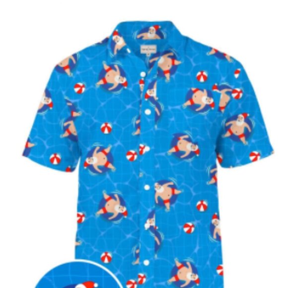 Tipsy Elves NEW Men's Pool Boy Santa Christmas Hawaiian Shirt L - Picture 1 of 5